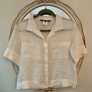 Lida Baday Linen Collared Button Down Blouse
